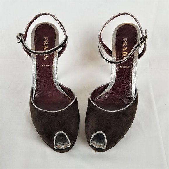 PRADA Suede Peep-Toe Pumps - Picture 1 of 7